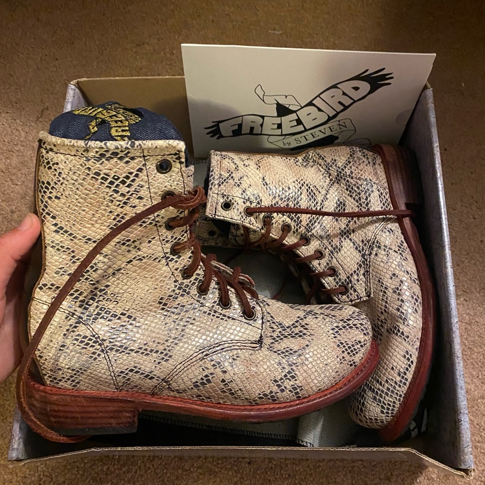 White Multicolored Snake Lace Up Boots